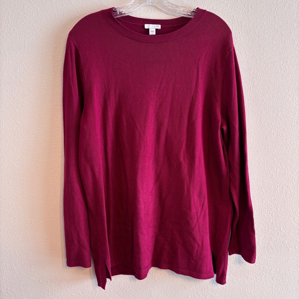 J. Jill Women’s Rich Burgundy Crew Neck Top Tunic SZ L